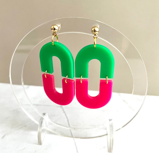 Linked Hoop: Kelly Green & Hot Pink