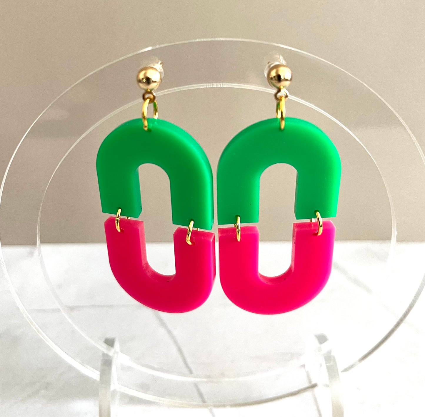 Linked Hoop: Kelly Green & Hot Pink