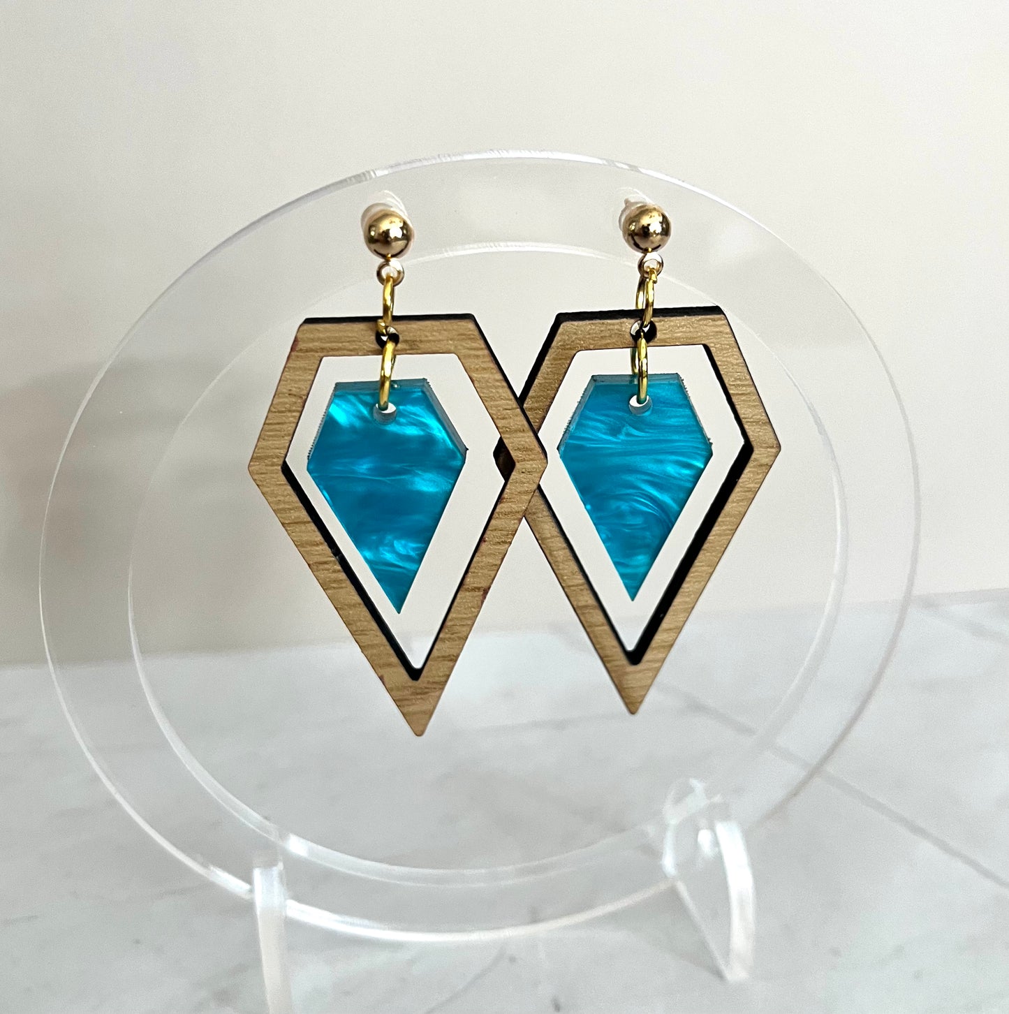 Wood Diamond Drops: Teal Pearl