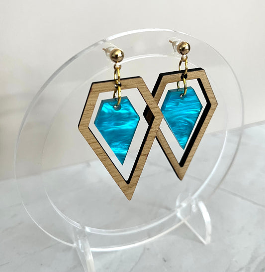 Wood Diamond Drops: Teal Pearl