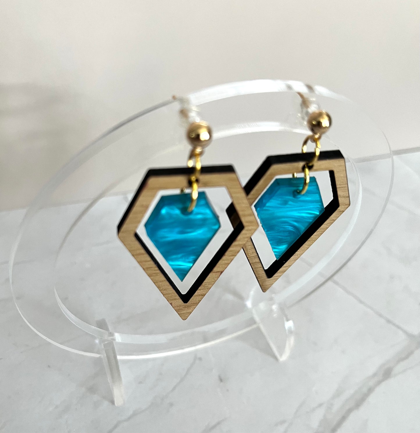 Wood Diamond Drops: Teal Pearl