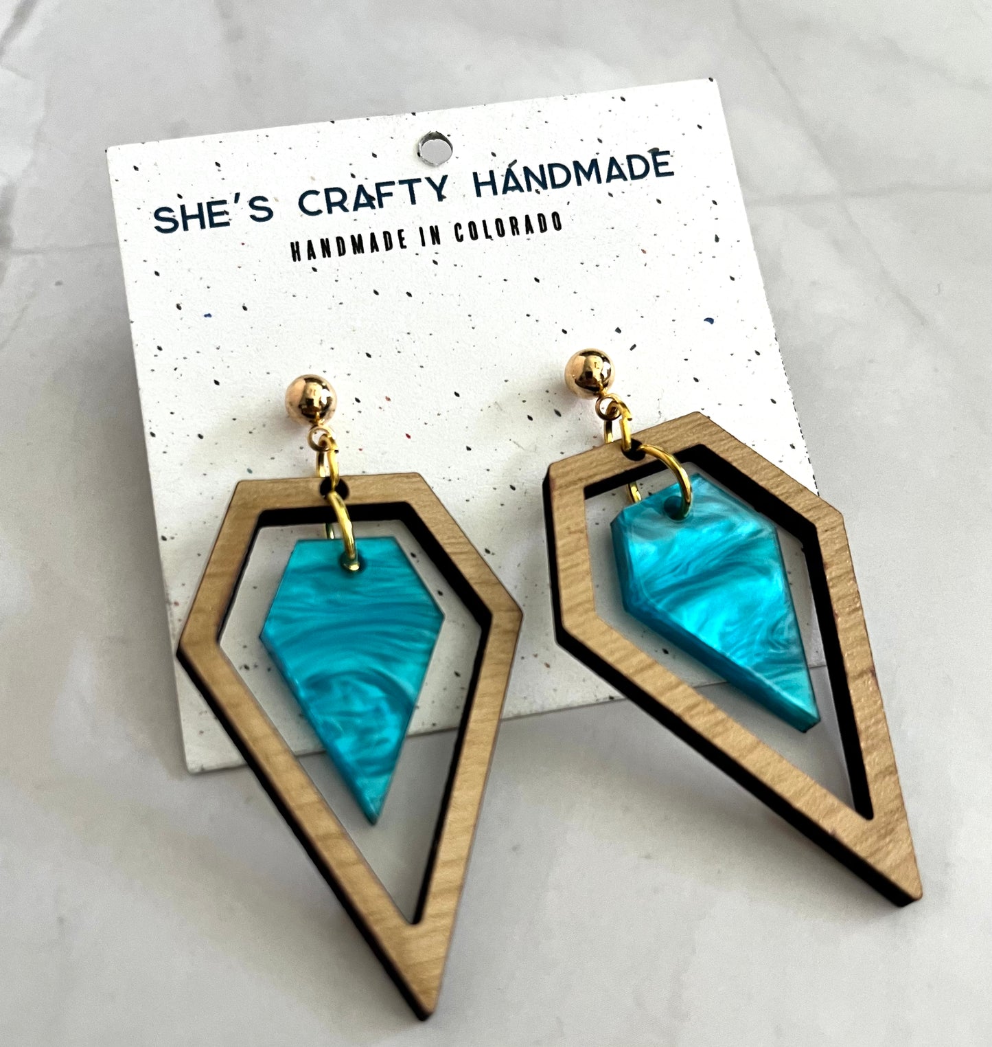 Wood Diamond Drops: Teal Pearl