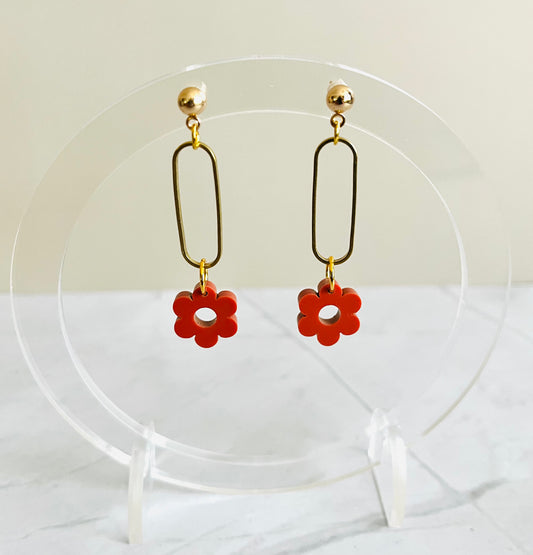 Flower Drop Earrings-Rust