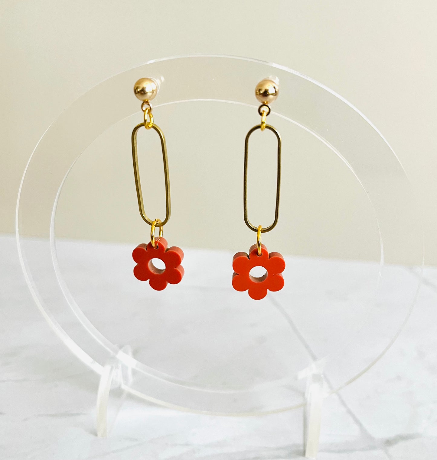 Flower Drop Earrings-Rust