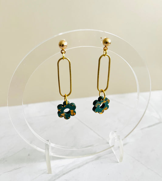 Flower Drop Earrings: Evergreen Shimmer