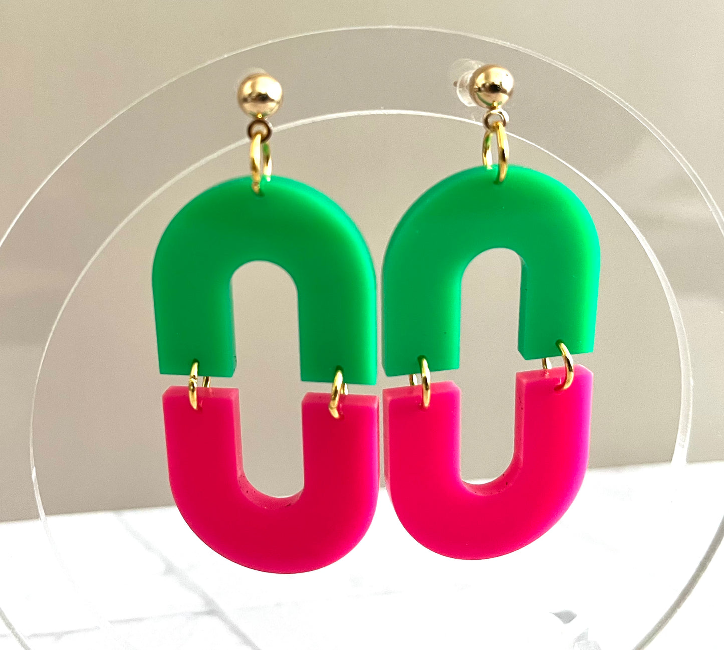 Linked Hoop: Kelly Green & Hot Pink