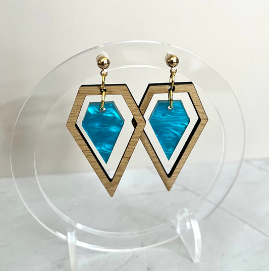 Wood Diamond Drops: Teal Pearl