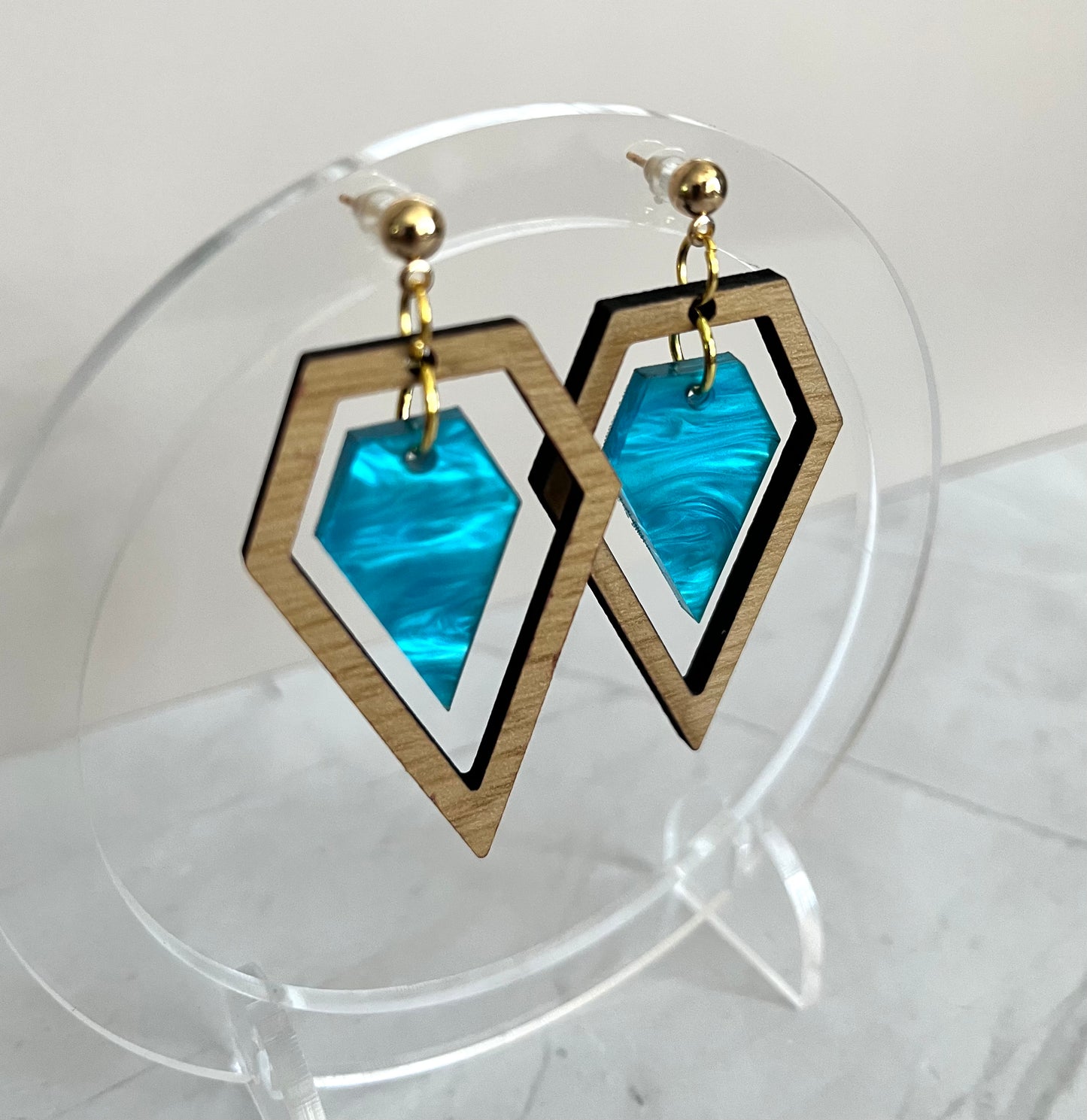 Wood Diamond Drops: Teal Pearl