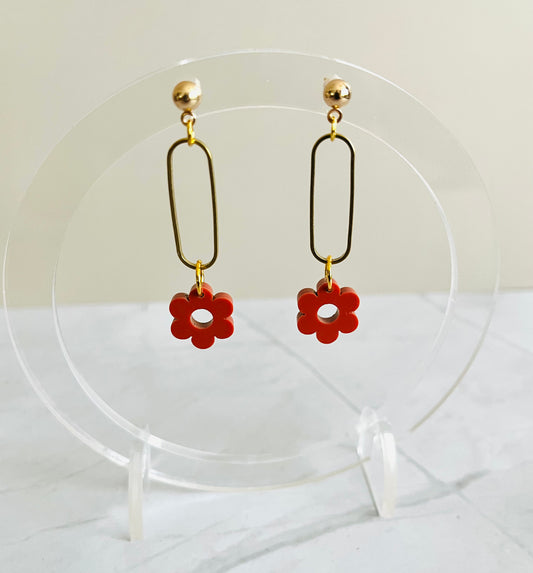 Flower Drop Earrings-Rust