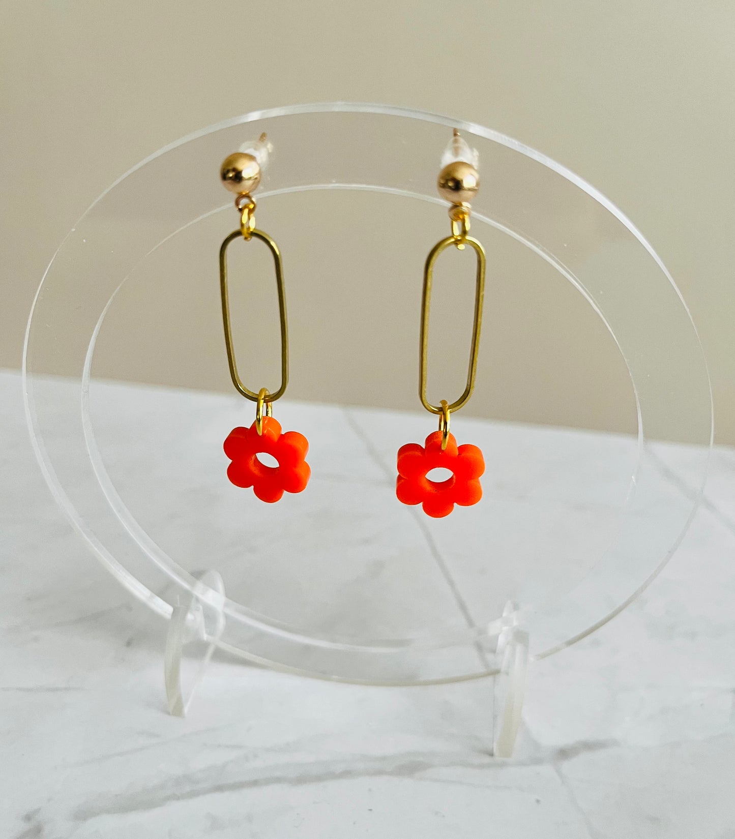 Flower Drop Earrings-Orange
