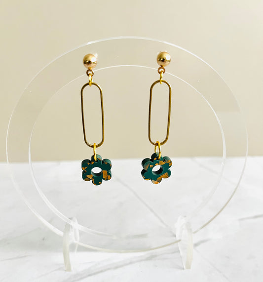 Flower Drop Earrings: Evergreen Shimmer