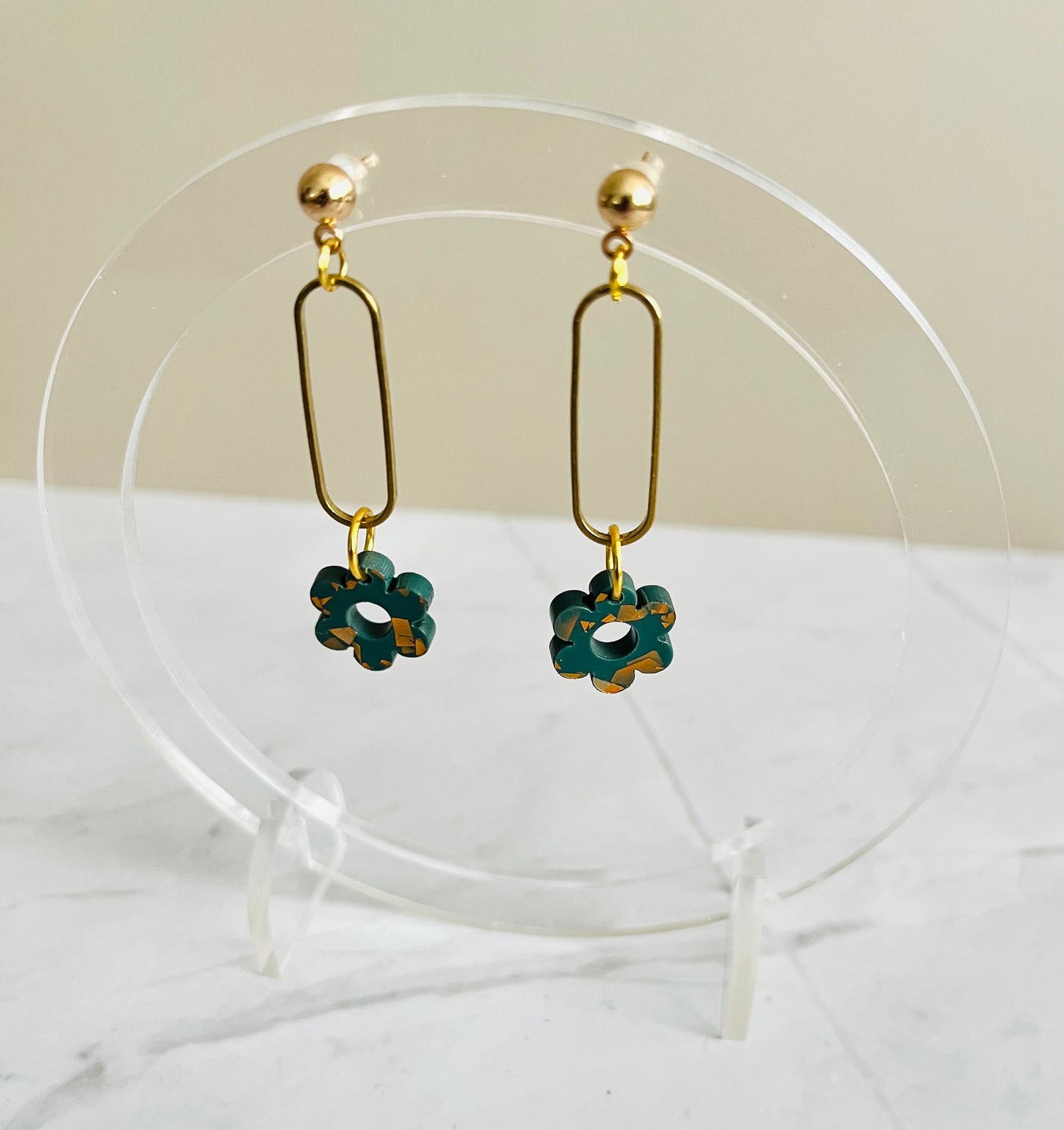 Flower Drop Earrings: Evergreen Shimmer
